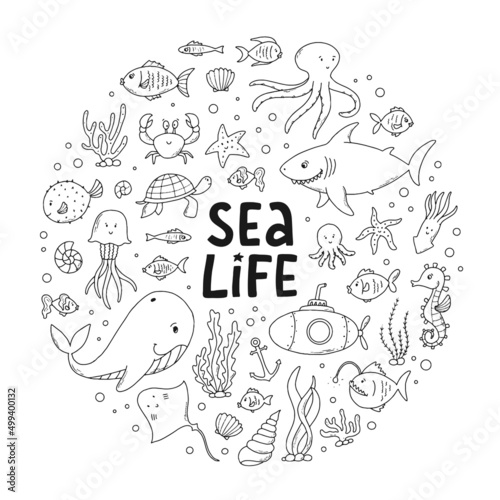 set of line art hand drawn doodles isolated on white background. Good for coloring pages, prints, cards, posters, scrapbooking, stickers, etc. EPS 10