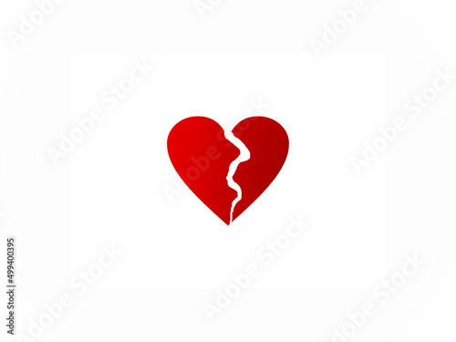 broken heart symbol red heart Isolated, clipping path 