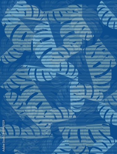 Vertical illustration, leafs on blue background