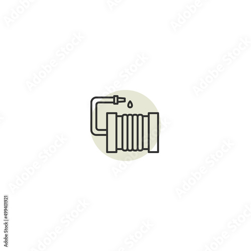Hose fire fighter hydrant station line icon. Firehose equipment