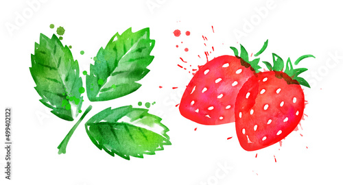 Watercolor illustration of wild strawberries
