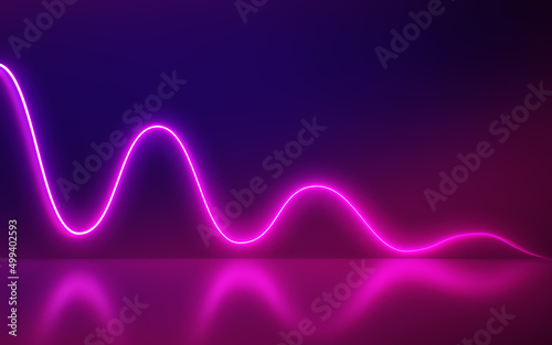 Abstract background with glowing neon waves, ultraviolet light, laser show.