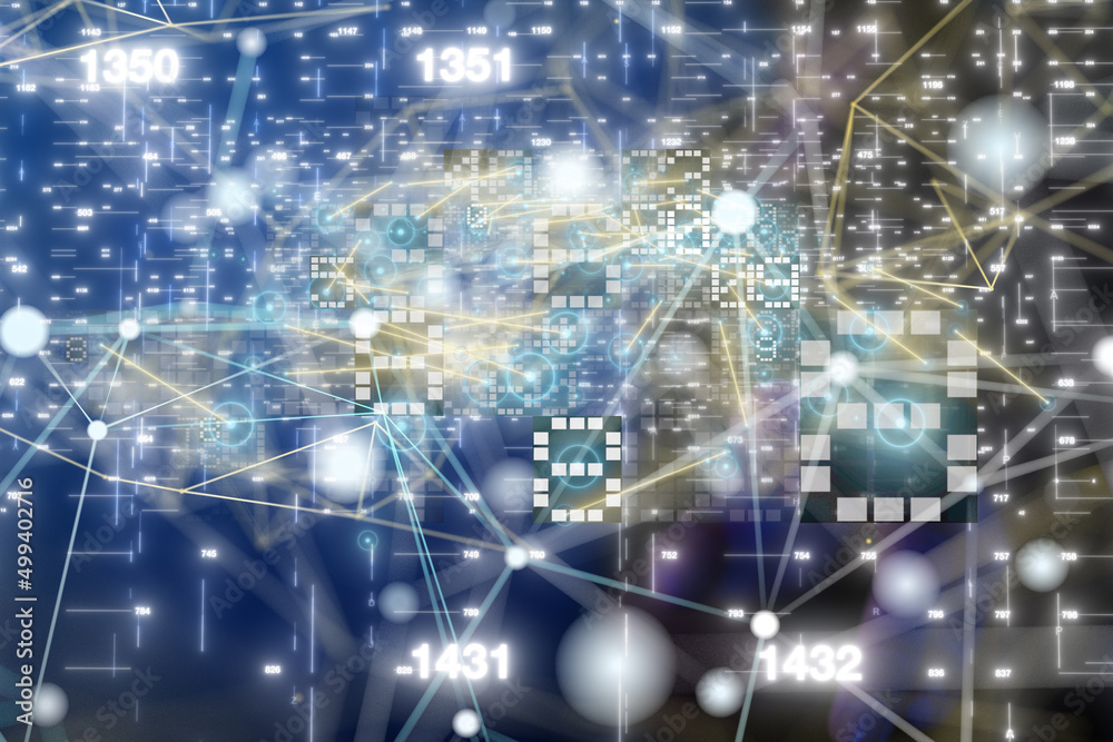 Neural network 3D illustration. Big data and cybersecurity Neural network 3D illustration. Big data and cybersecurity