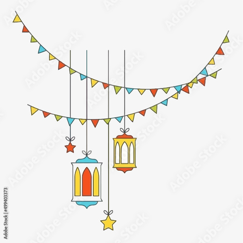Eid al-Fitr illustration Vector Outline, eid mubarak Greeting Card Drawing, Muslim Happy Eid background