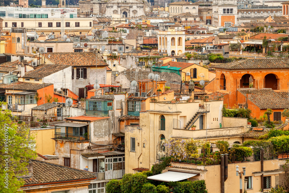 Aerial view of the historic quarter of Rome, Italy.