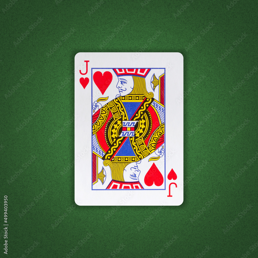 Obraz premium Jack of Hearts on a green poker background. Gamble. Playing cards.