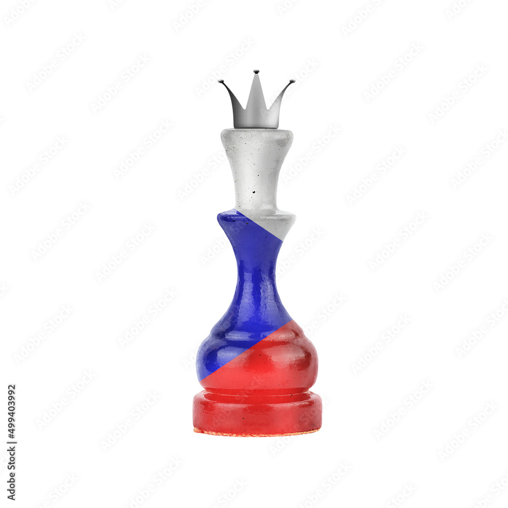 Chess Queen in the colors of the Czech Republic flag. Isolated on white background. Sport. Politics. Chess Queen in the colors of the Czech Republic flag. Isolated on white background. Sport. Politics.