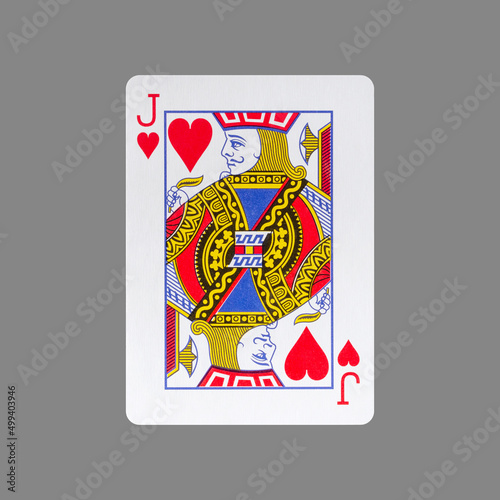 Jack of Hearts. Isolated on a gray background. Gamble. Playing cards. photo