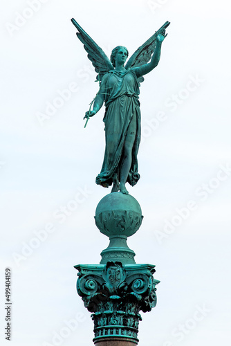 Obraz na płótnie Statue of ancient goddess Victoria (Nick) with palm branch in hand at Langelinie Park in Copenhagen, Denmark. w salonie