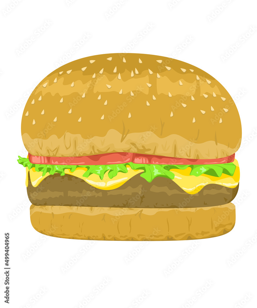 Fast food burgers with vegetable cheese and meat batter. vector and illustration isolation and white background Fast food burgers with vegetable cheese and meat batter. vector and illustration isolation and white background