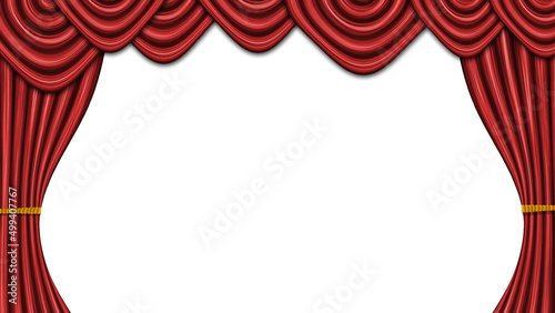 Red curtain for the opening of the show on white background.