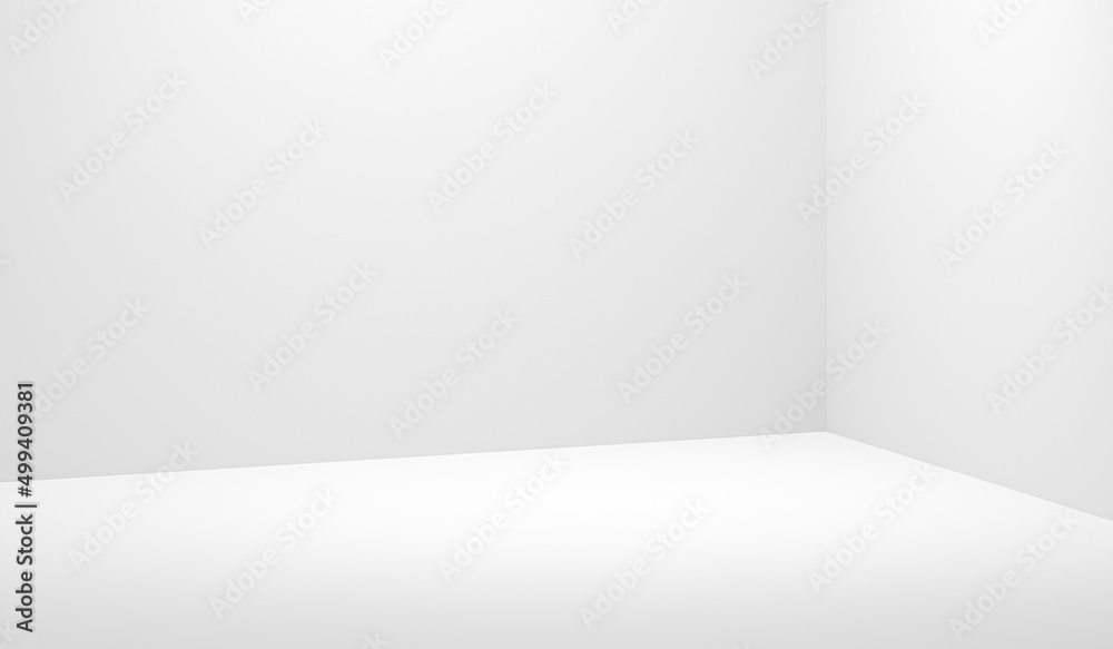 White room corner background wall inside design space of empty interior clean studio floor or grey podium show platform stand product display and minimal blank stage art scene on showroom 3d backdrop.