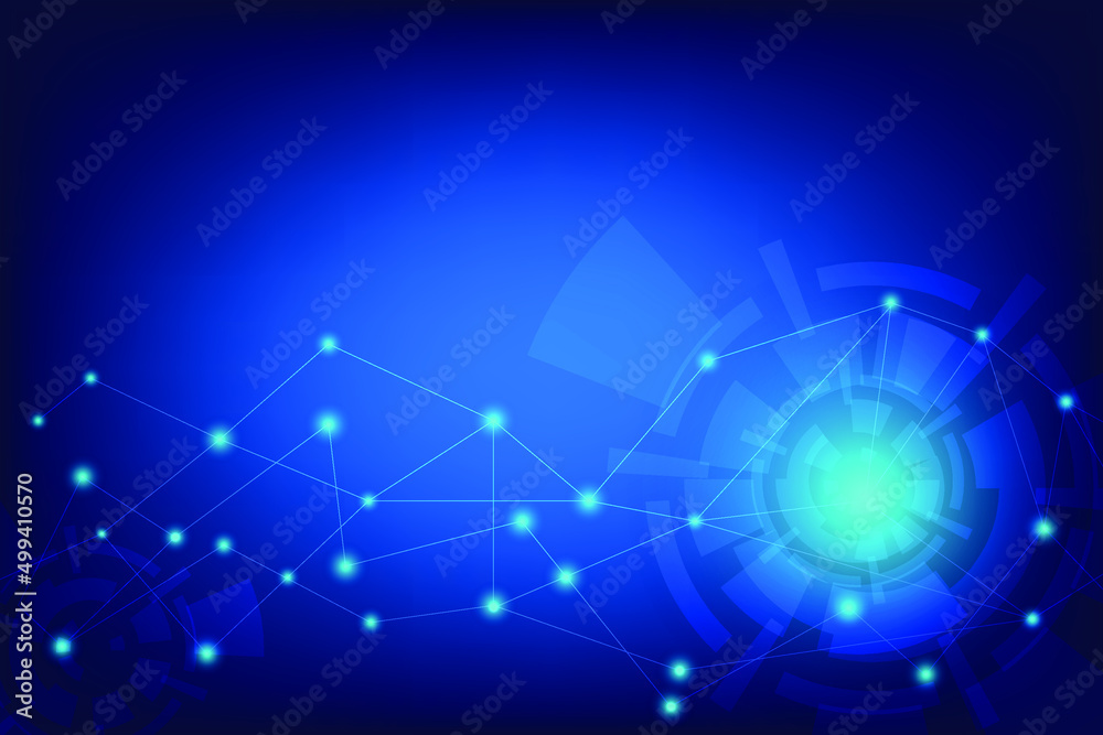 Split circle with network connection. Abstract technology background with  science concept. Blue blank space for create and design. Template for presentation.