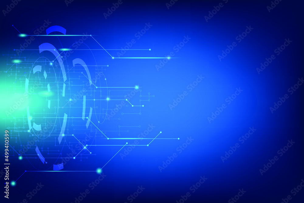 Obraz premium Abstract blue technology background with shine light and split circular. Circle and line in concept of modern and future globalization. Network communication template for create and presentation.