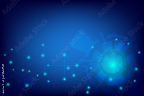 Split circle with network connection. Abstract technology background with science concept. Blue blank space for create and design. Template for presentation.