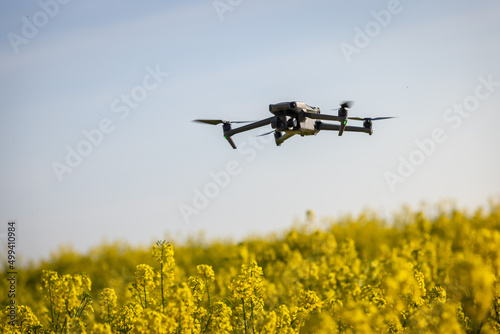 Farming Drone Flying Over a Crop Monitoring Plant Health for Crop Yield