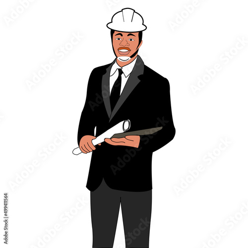 
African architect engineer manager with suit,Vector illustration cartoon character