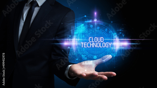 Man hand holding digital technology concept