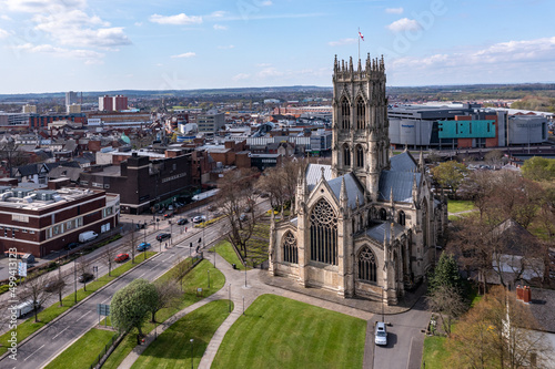 Aerial view of The Minster Church of St George in Doncaster town centre photo