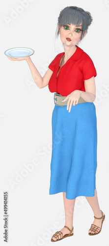 Dorothy is a beautiful older gray-haired woman standing on an isolated white background. Dorothy is a 3D illustration character model render.