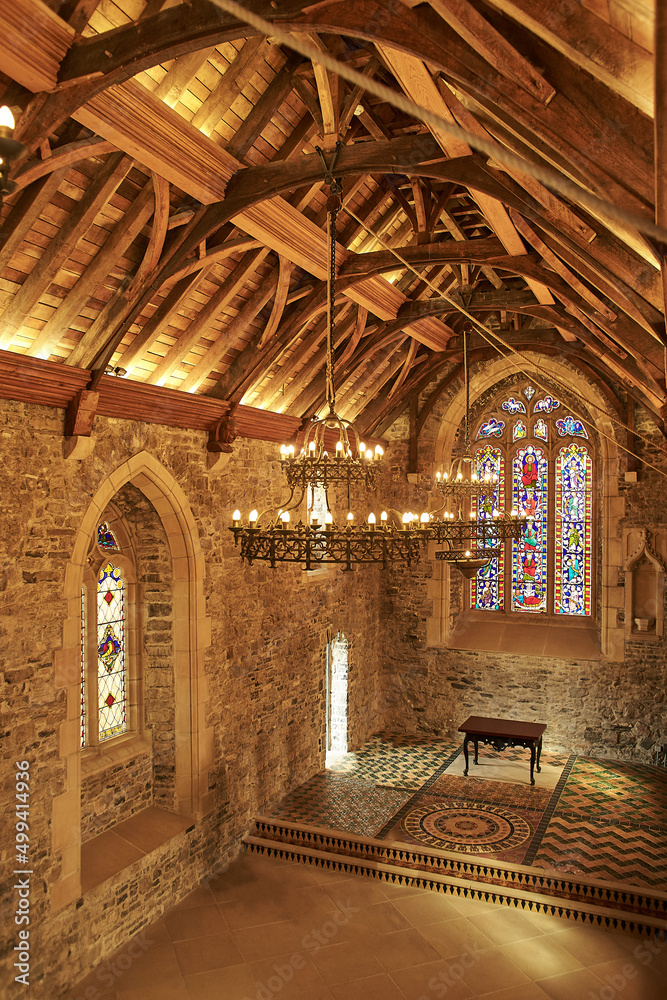 Inside church of Swords Castle Is A Historic building That Is Located in Swords, Dublin, Ireland. Travel place landmark.
