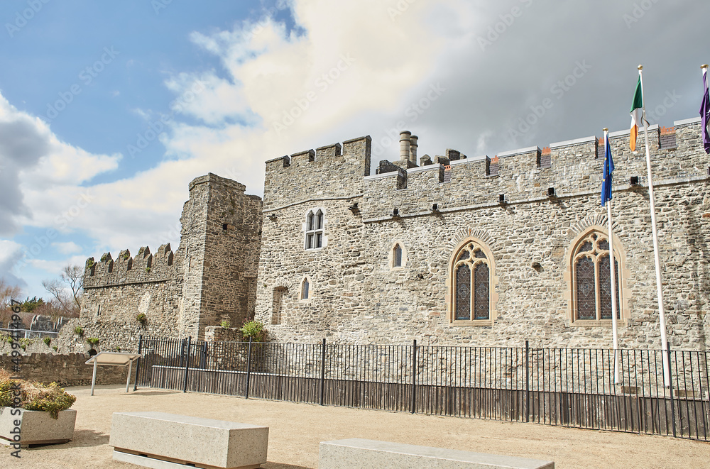 Naklejka premium Swords Castle Is A Historic building That Is Located in Swords, Dublin, Ireland. Travel place landmark.