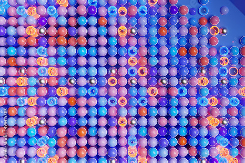 3d illustration a lot of blue and pink balls, top view. Many balls