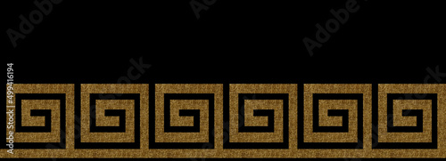 Gold border on black in greek antique style, decorative seamless border