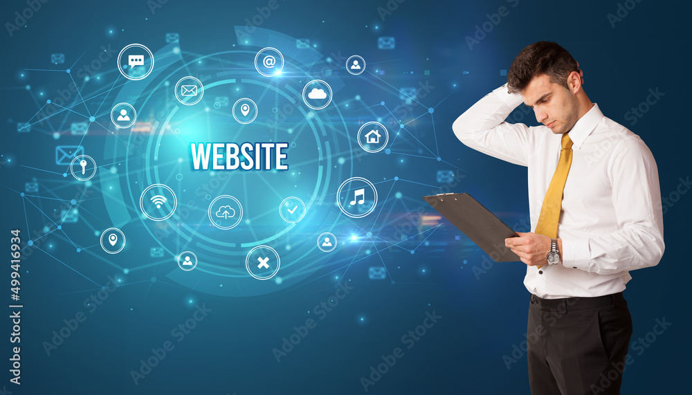 Businessman thinking about modern technology Businessman thinking about modern technology