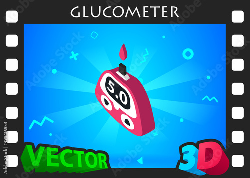 Glucometer isometric design icon. Vector web illustration. 3d colorful concept