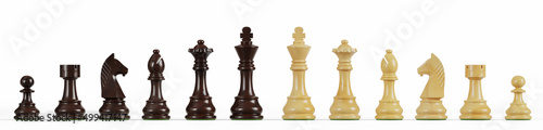 Fotografiet Set of wooden chess on a white background