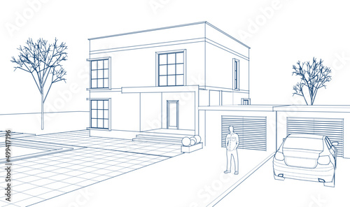 abstract modern house 3d rendering