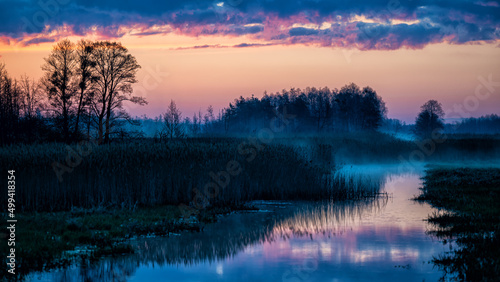 Sunrise over the wetlands. The Lasica Canal  Kampinos National Park  Poland.