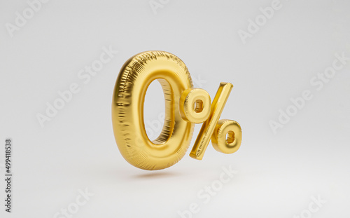 Golden zero percentage or 0% balloon for special offer of shopping department store discount and banking interest rate concept by realistic 3d render.