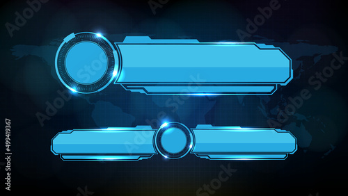 abstract futuristic background of blue glowing technology sci fi frame, hud ui, lower third button bar