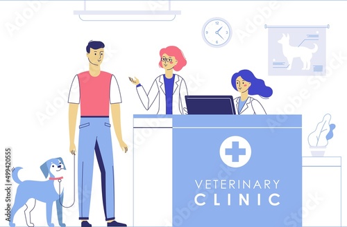 Veterinary concept with animal patient and doctor in reception vet clinic.
