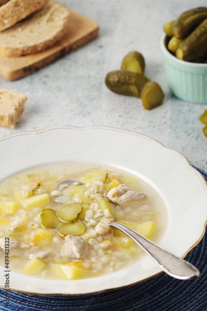 Rassolnik, traditional soup of Russian cuisine Rassolnik, traditional soup of Russian cuisine
