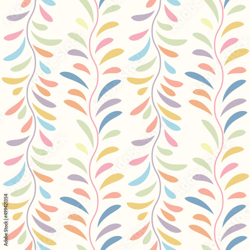 Colorful, pastel leaf vector pattern, seamless botanical print, garland background