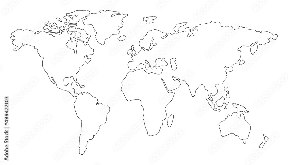 Hand drawn world map in minimalist style. Vector illustration.