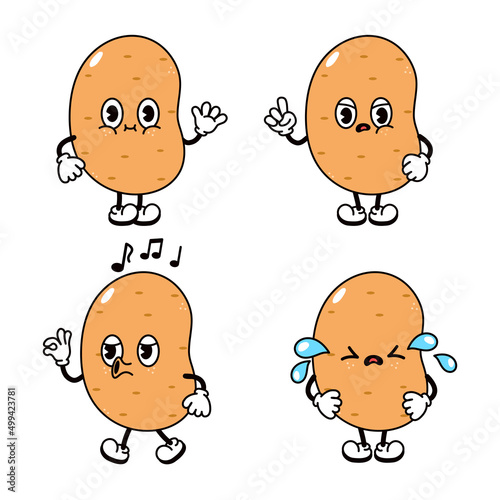 Funny cute potato characters bundle set. Vector hand drawn doodle style traditional cartoon vintage, retro character illustration icon design. Isolated white background. Happy potato mascot character