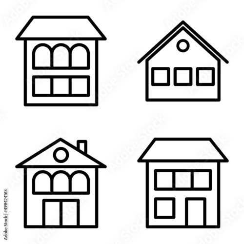 Houses Flat Icon Set Isolated On White Background