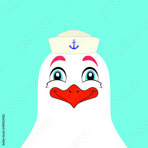 Cute Seagull sailor. Vector illustration. Poster with animals for kids collection, postcards, design, print, nursery decoration and greeting cards