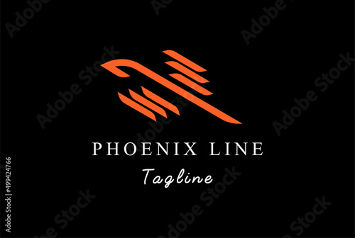 Simple Geometric Fast Flying Phoenix Bird Line Monogram Logo Design Vector