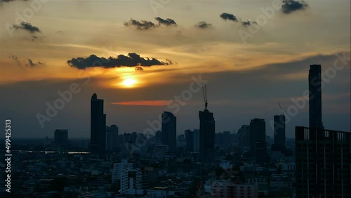 Wallpaper Mural Time lapse of the sunset scene of Bangkok skyline and skyscraper in Bangkok city downtown at the rooftop of Hotel, Chan Road Sathorn, Bangkok, Thailand. Torontodigital.ca