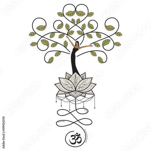 lady tree, woman with leaves branches, vector
