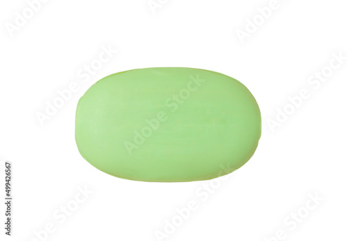 Bar of green fragrance soap isolated on white background with clipping path photo