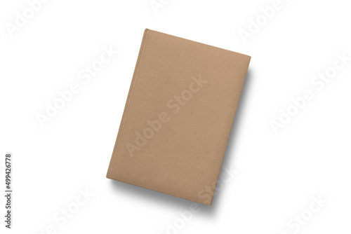 Blank linen book cover template on white background with soft shadows. Vector illustration 3d render. © MQQN