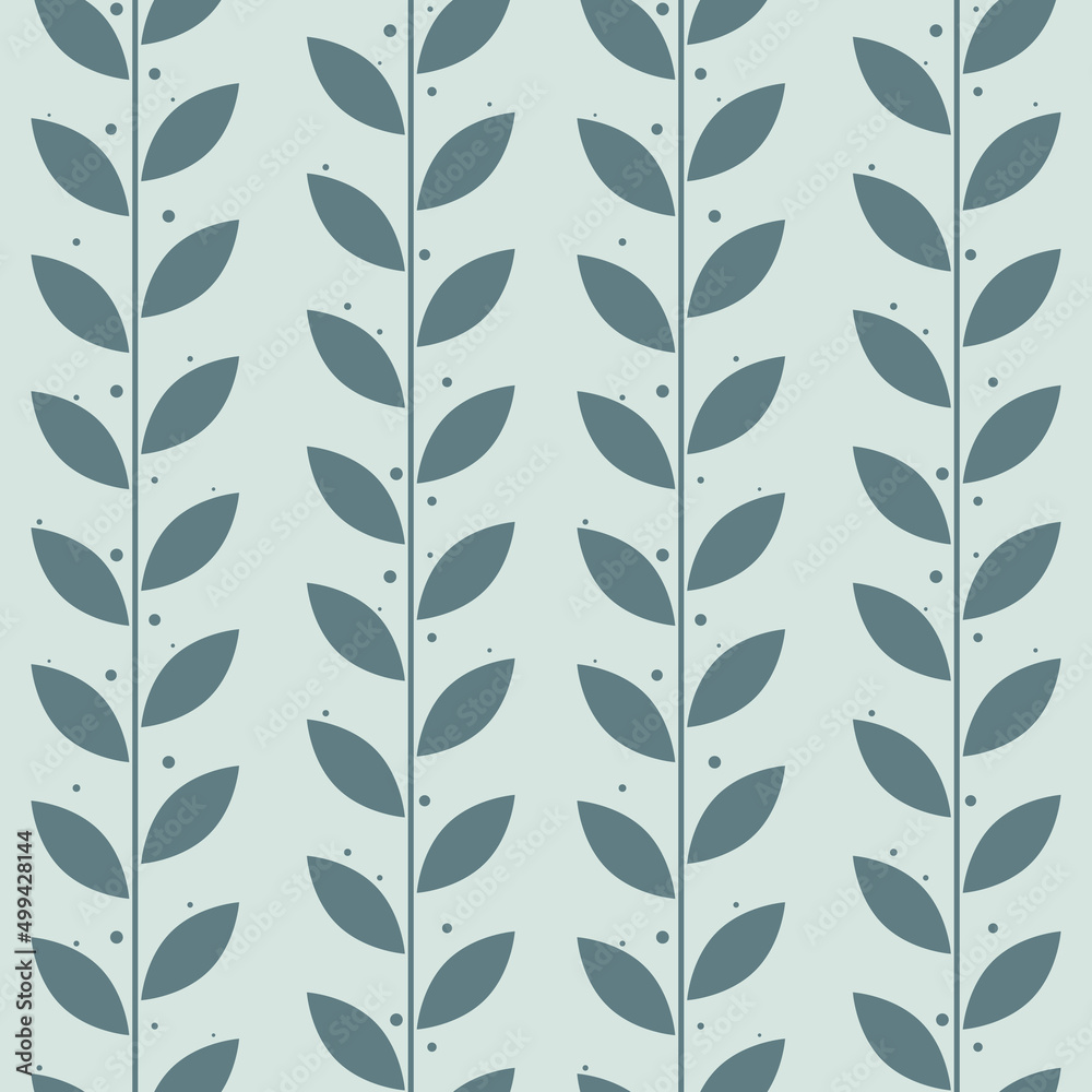Green leaf vector pattern, seamless botanical print, garland background