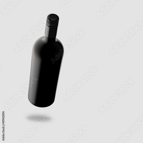 Mockup. Bottle of red wine on a gray background. 3d illustration