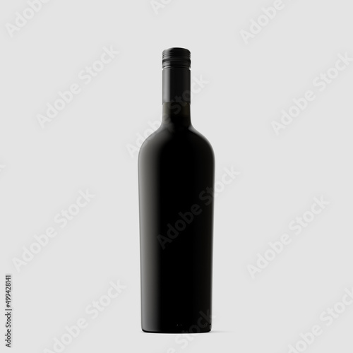 Mockup. Bottle of red wine on a gray background. 3d illustration